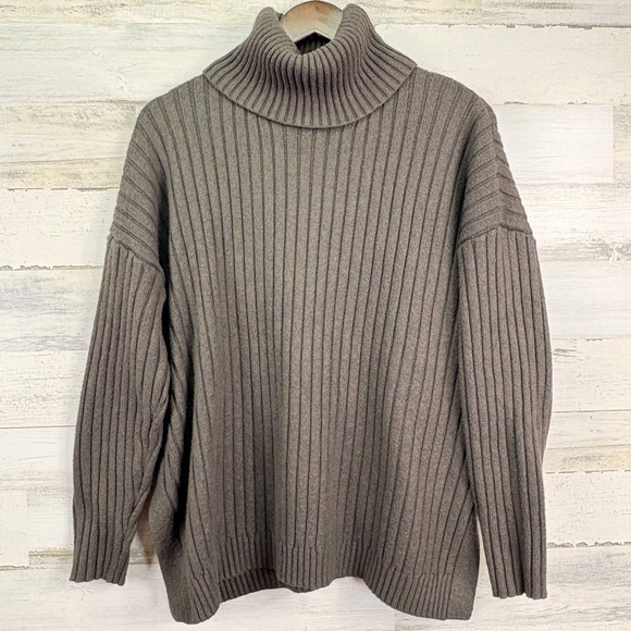 Telluride Clothing Company XL Olive Green Turtleneck Sweater Oversized Ribbed - Picture 1 of 10